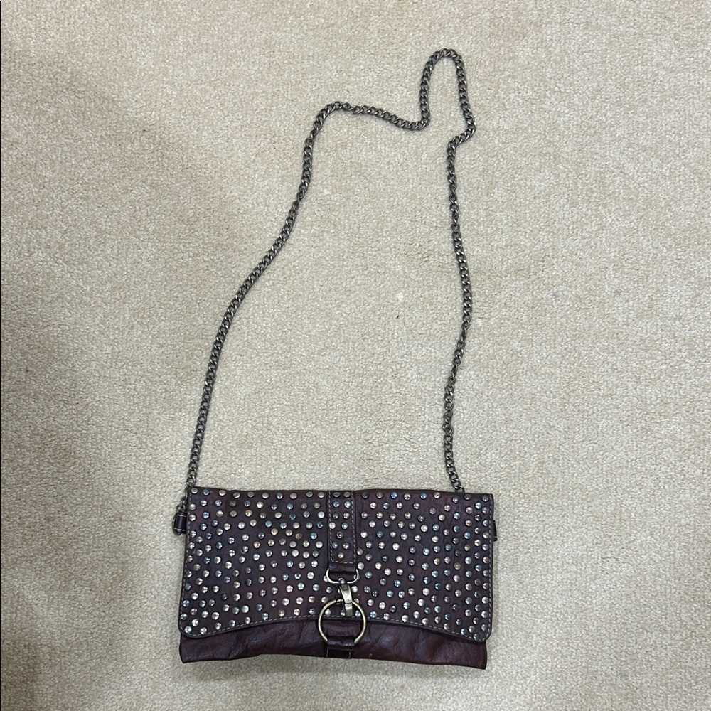 Studded Brown Leather Clutch from Morocco with removable crossbody strap